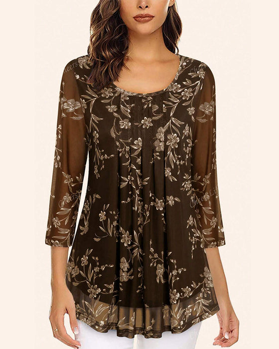 Topp Rund Hals Plisserte Blomster