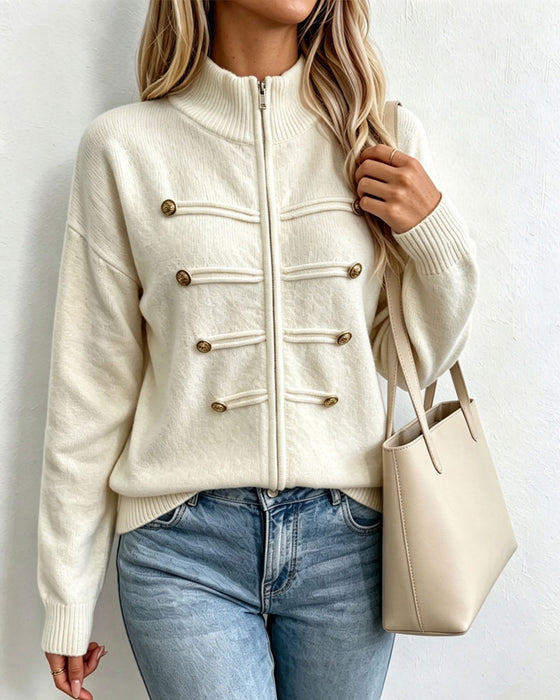 Cardigan Mandarin Krage Mote Glidelås Strikket