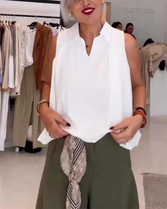 Bluse Uten Ermer Krage Løs