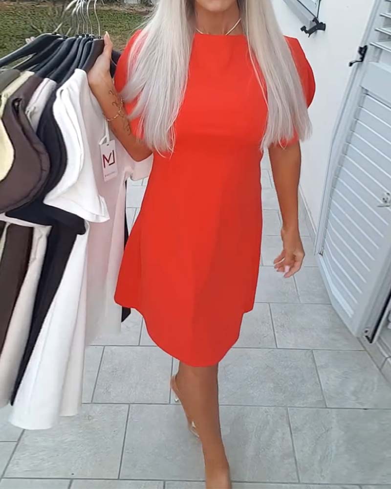 Kjole Ensfarget Pufferme A-Linje