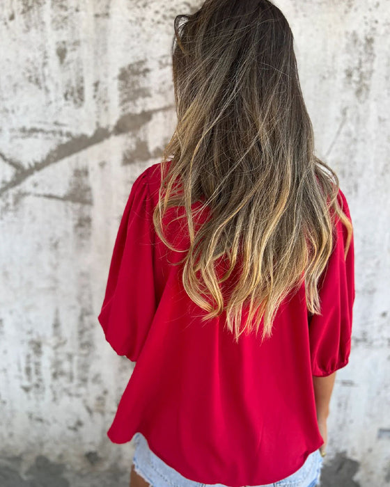 Bluse Casual Mote Kort Erme Enfarget