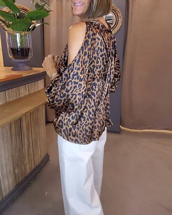 Bluse Med Bånd Over Skuldrene Leopardmønster