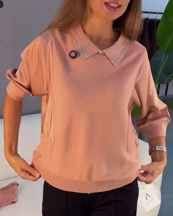 Pullover Jakkeslag Albuelang Erme Strikket Elegant