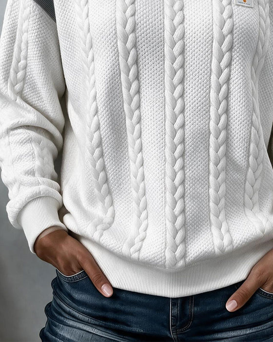 Sweatshirt Rund Hals Flettestrikk Fargeblokk
