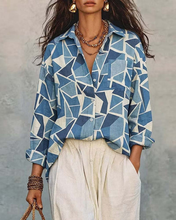 Bluse Geometrisk Trykk Krage Lang Erme