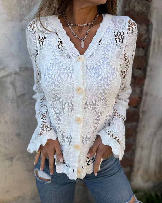 Cardigan Knipling V-Hals Lang Erme