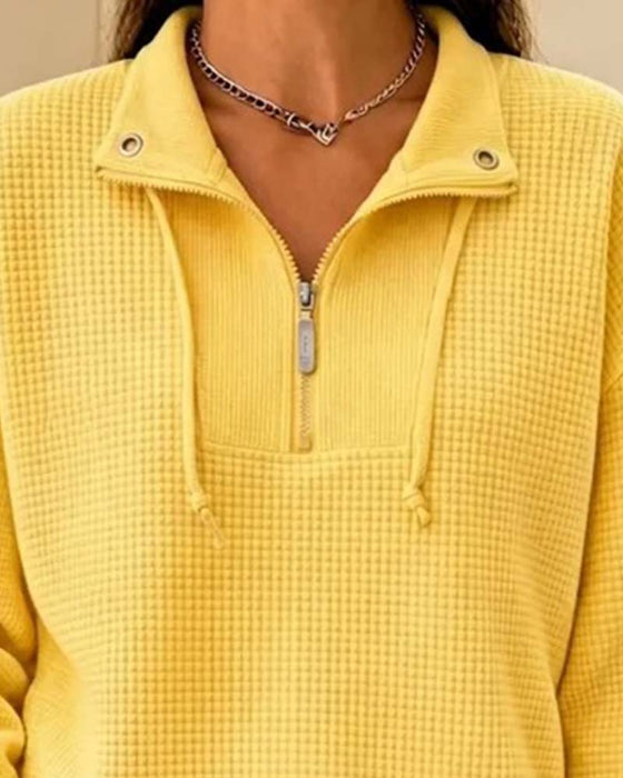 Sweatshirt Vaffel Snøre Halvglipp
