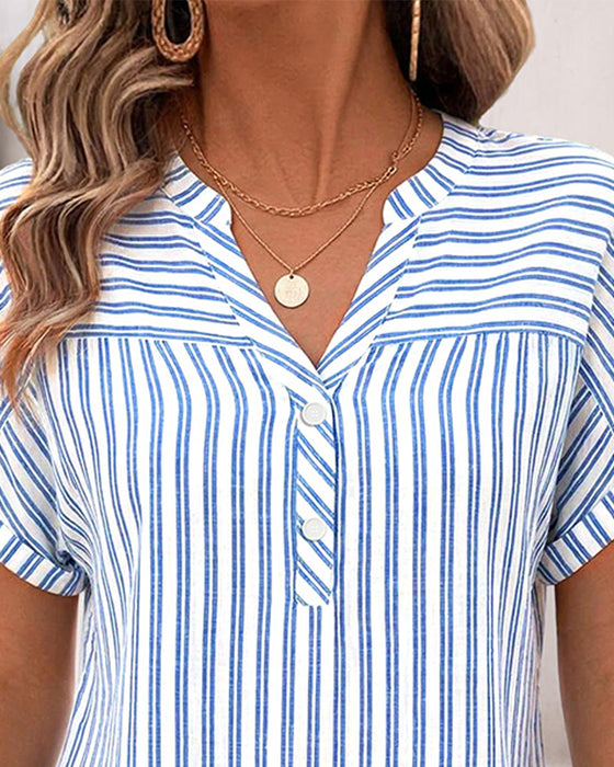 Bluse Stripe V-Hals Knapp Patchwork