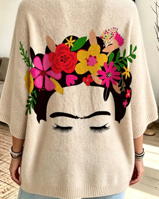 Loose Fit Ansikt Blomstret Trykk Pullover