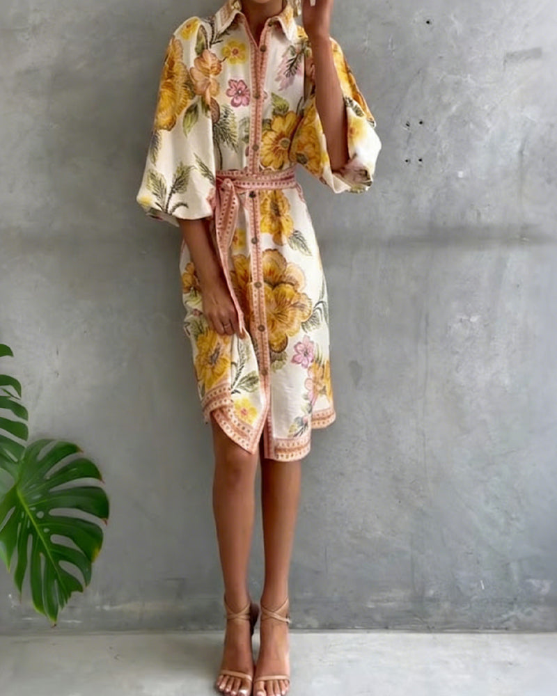 Kjole Fransk Lykt Erme Smal Krave Trykt