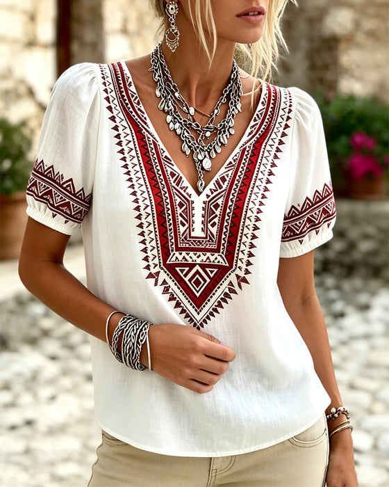 Bluse V-Hals Bohemisk Boble Erme