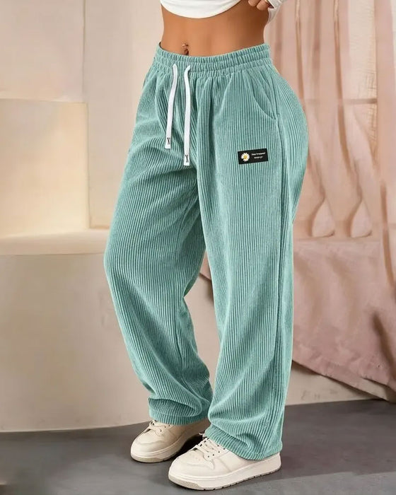 Bukser Vertikal Cord Fløyel Snøring Brede Ben Casual