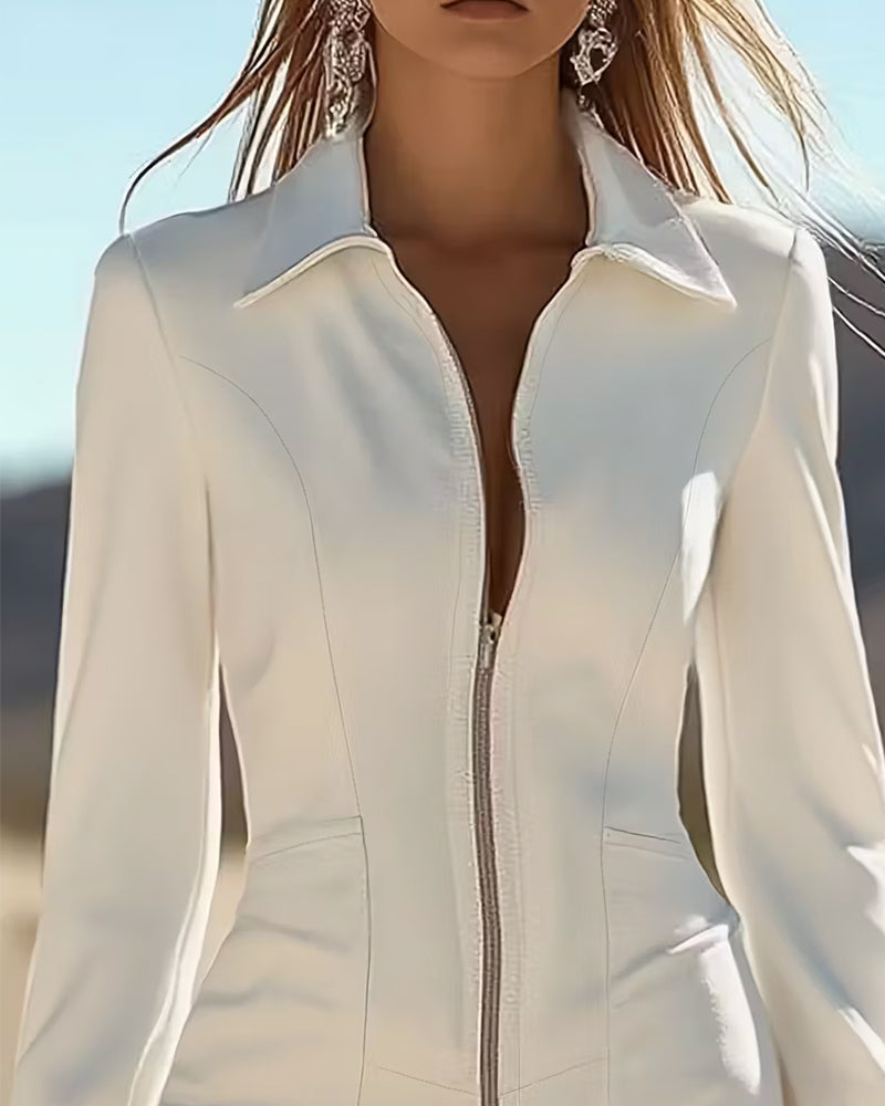 Kjole Med Glidelåskrave Og Frynset Kant