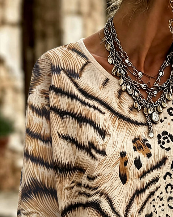 Bluse Rundhalset Leopard Lang Erme