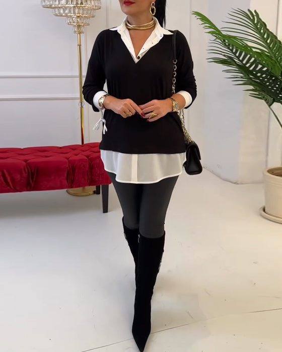 Topp Svart Og Hvit Patchwork Krage