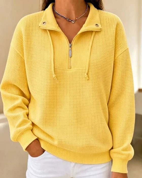 Sweatshirt Vaffel Snøre Halvglipp