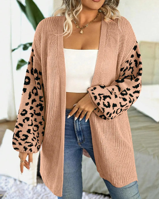 Cardigan Leopardmønster Lang Erme Patchwork
