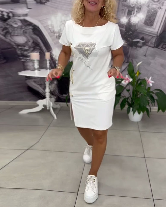 Kjole Trykket Tettsittende Splitt