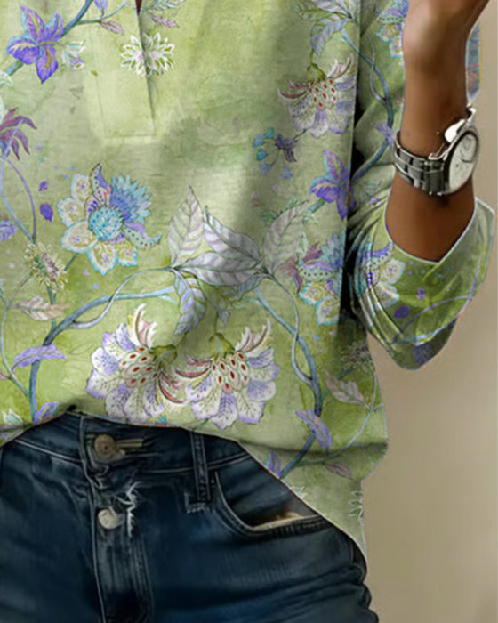 Bluse Ståkrage Langermet Blomstret