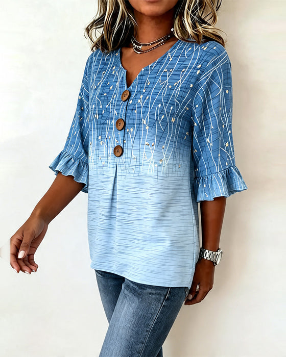 Bluse Trykket Rynket