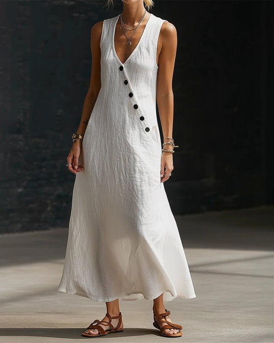 Kjole Solid Farge Knapp Vest