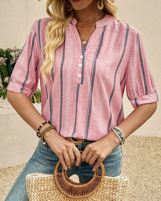 Bluse V-Hals Avslappet Stripet
