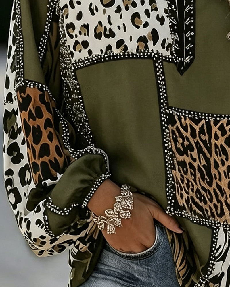Bluse Leopard Fargeblokk