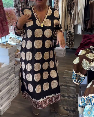 Kjole Langermet V-ringet Trykt