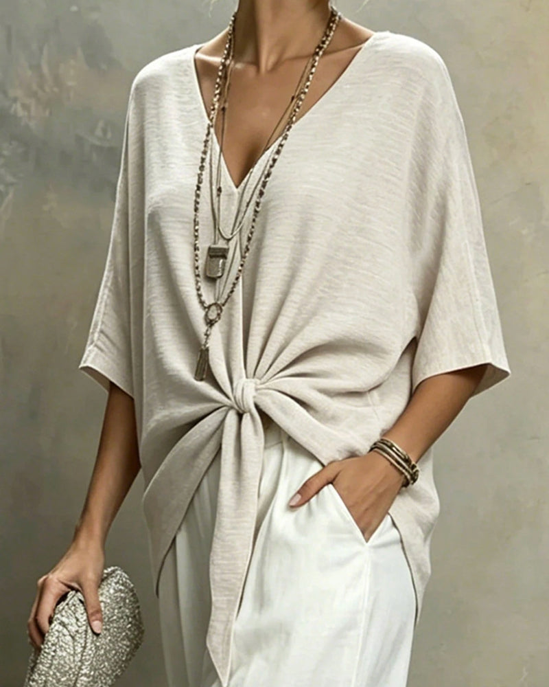 Bluse V-Hals Flaggermus Erm