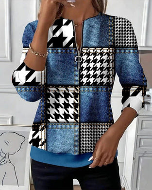 Genser med trykk, moteriktig halv glidelås