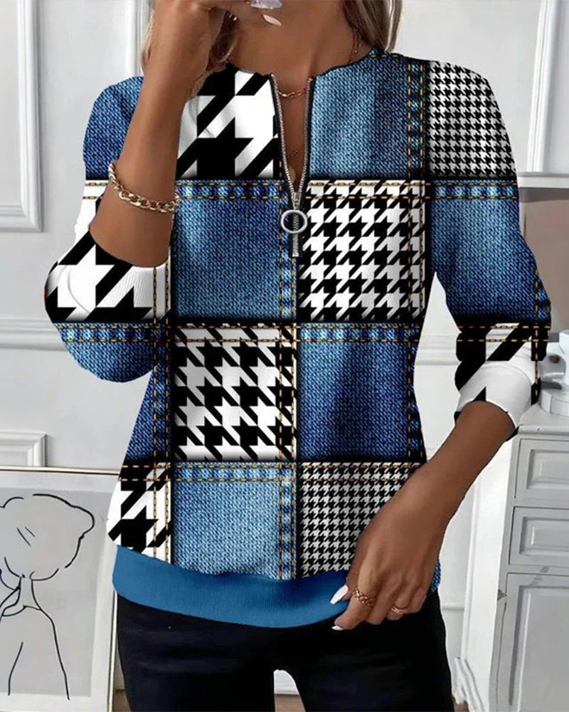 Genser med trykk, moteriktig halv glidelås