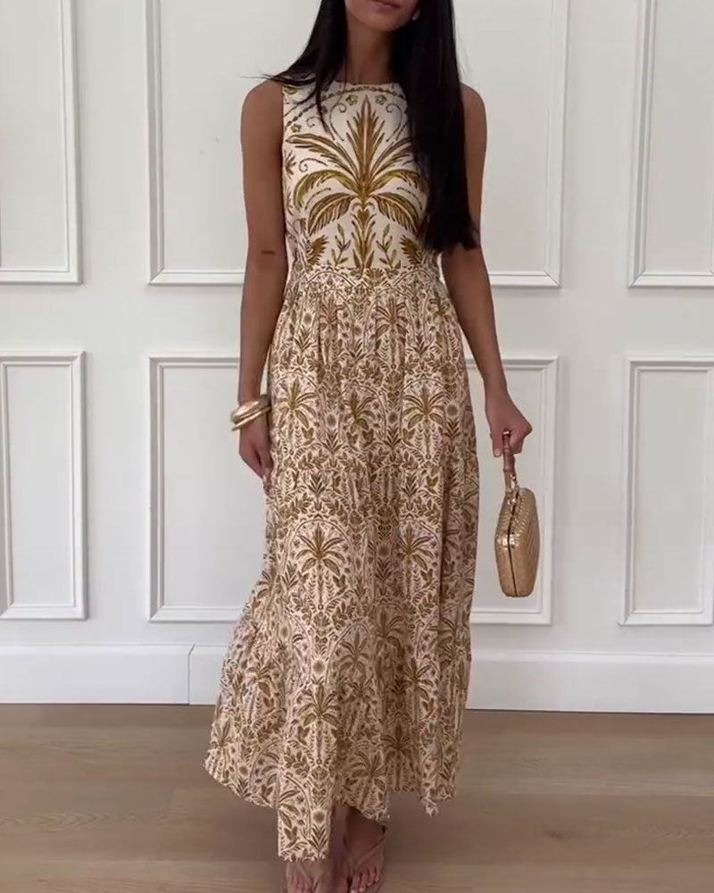 Kjole Retro Trykt Ermløs Lang