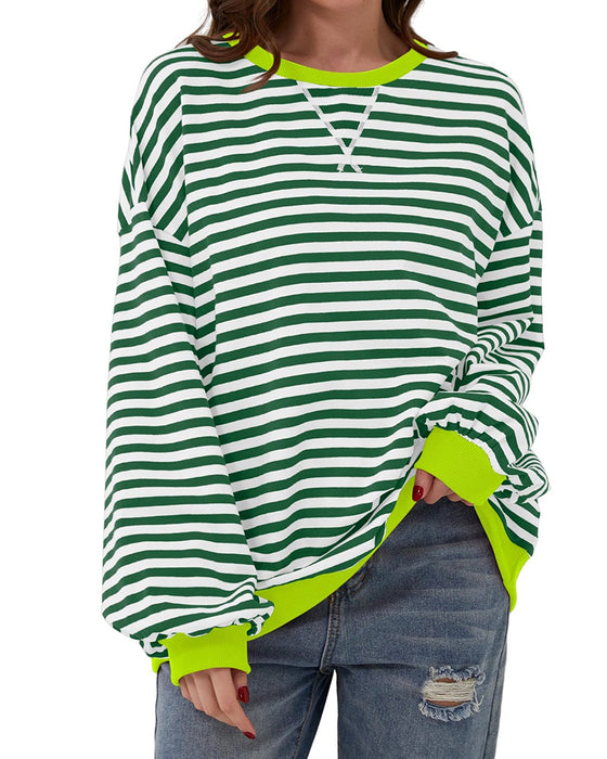 T-Shirt Stripet Rund Hals Fargeblokk