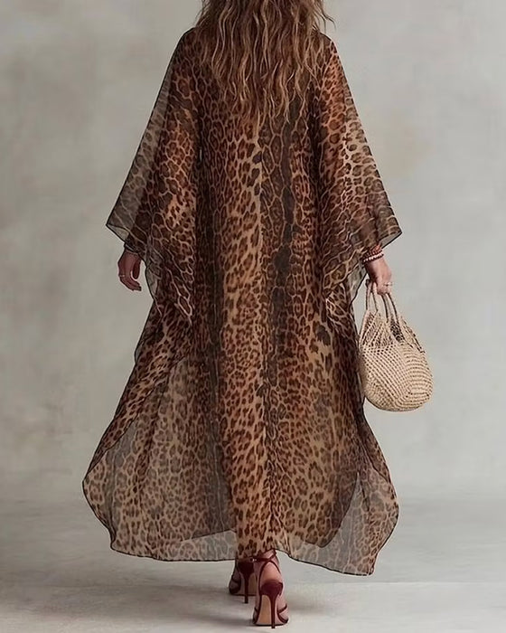 Kjole V-Hals Leopard Fullt-Skjørt