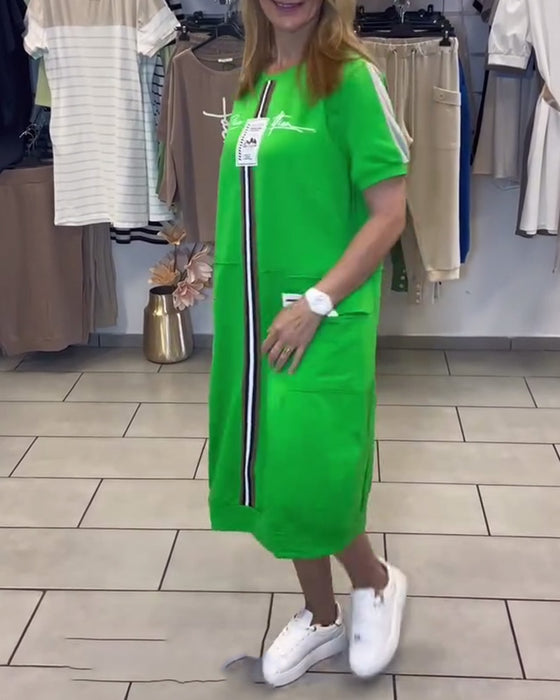 Kjole Kortermet Mønstret Rett