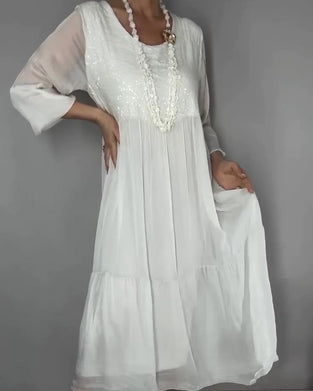 Kjole Chiffon Paljett Patchwork Lang