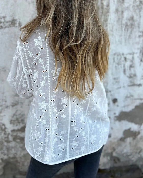 Bluse Floral Hull-Utskåret Langermet
