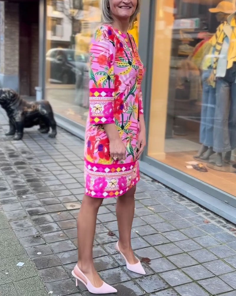 Kjole Blomster Trykk Rett