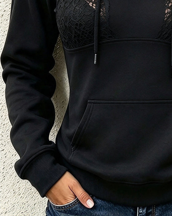 Sweatshirt Halv Glidelås Med Hette Snøring