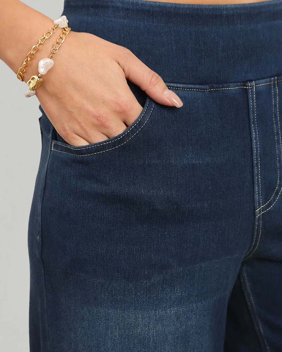 Bukser Elastisk Midje Denim Brede Ben
