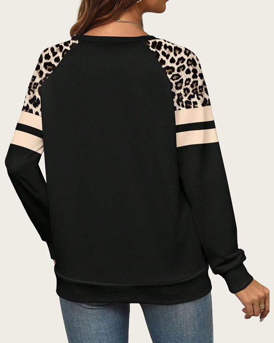 Sweatshirt Lang Erme Rund Hals Leopardstripet