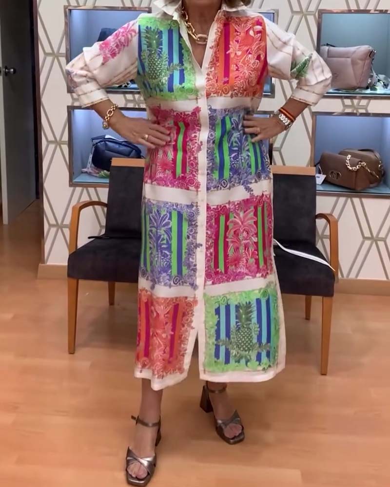 Kjole Patchwork Trykt Lang Skjorte