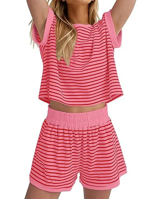 Sett Stripet Kortermede Shorts