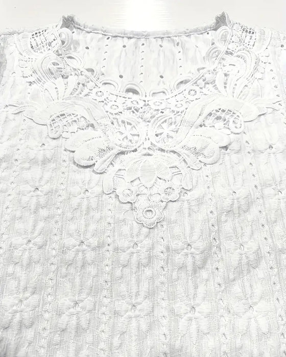 Bluse Rund Hals Blonder Heklet Kortermet