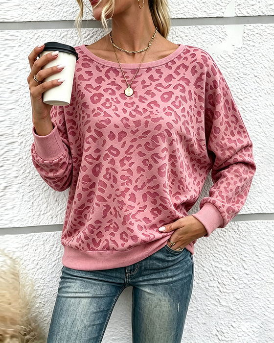 Pullover Sweatshirt Leopard Rundhalset Drop Skulder