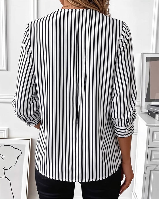 Bluse Stripet Patchwork Glidelås Opp