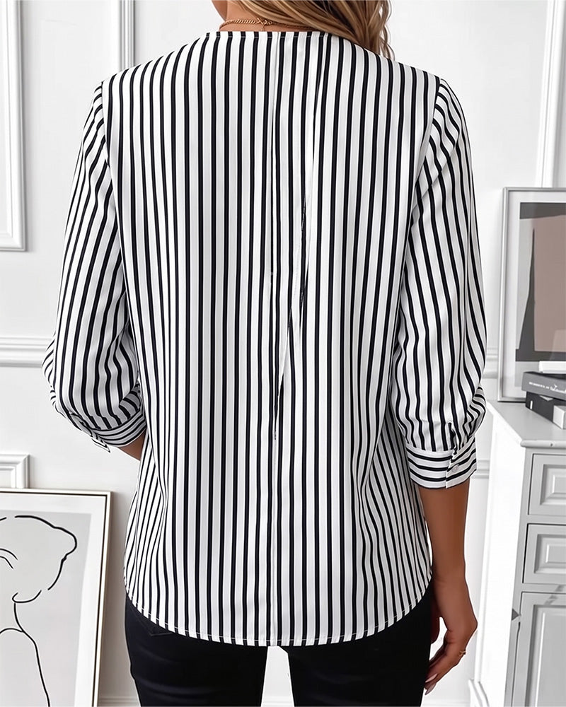 Bluse Stripet Patchwork Glidelås Opp