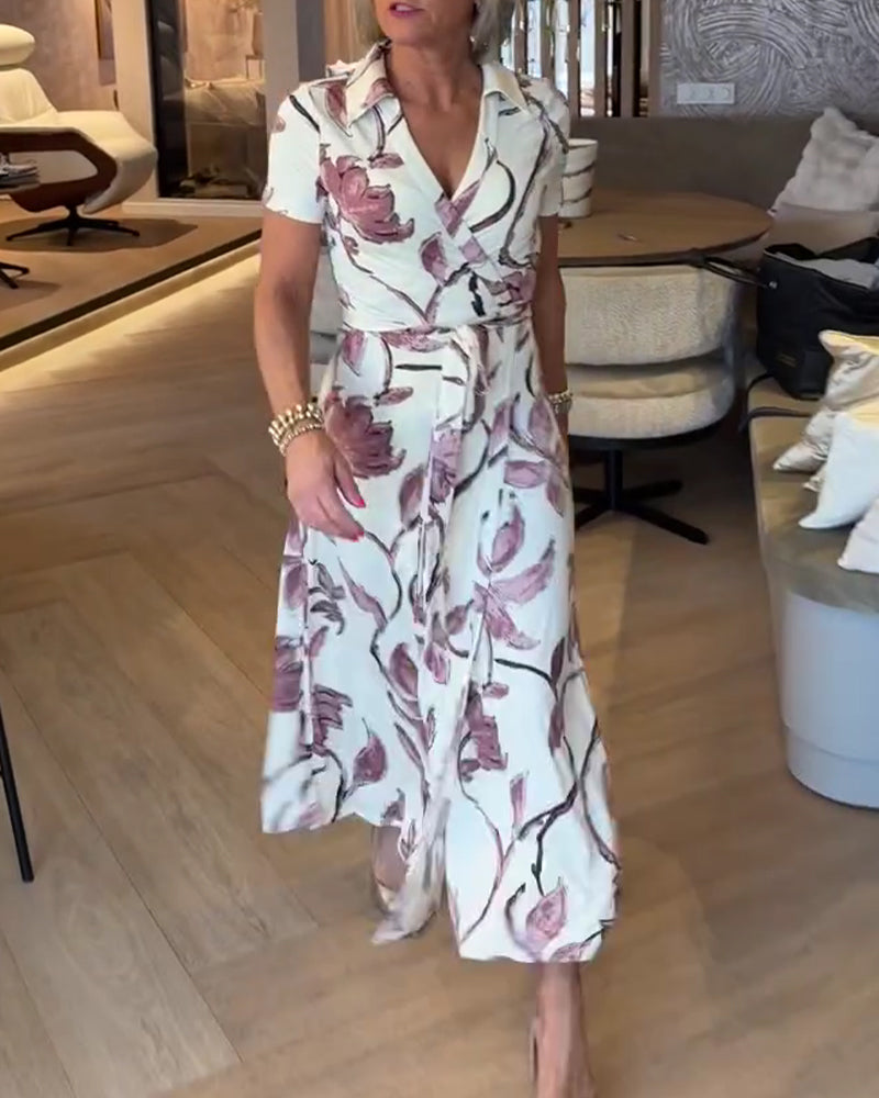 Kjole Blomstret Trykk V-Hals