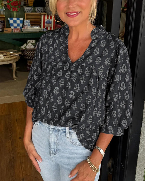 Bluse Trekvart Erme Trykt Avslappet