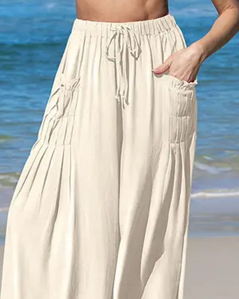 Bukser Høytaljede Casual Lommer Breie